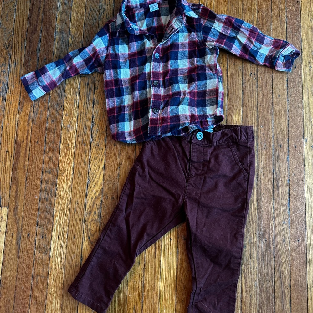 Plaid Shirt and Maroon Pants Set